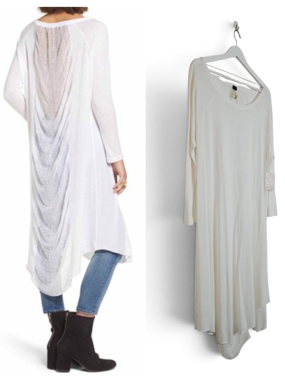 NWT Free People Tunic M We The Free Shredded Oversized Mesh Back Hi Low White